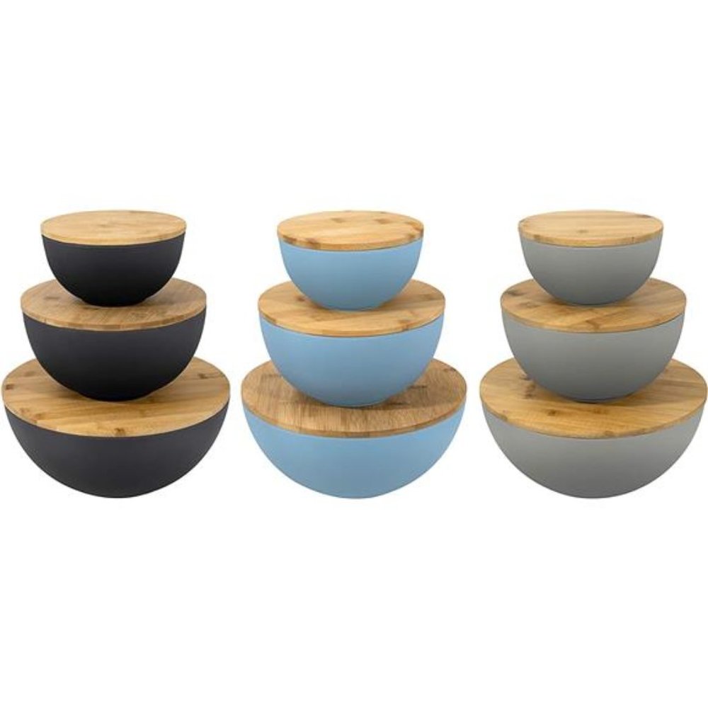 Salad Bowl with Lid - Large Salad Bowl Set of 3 with Wooden Lids, Bamboo Fibre - Picture 6 of 7